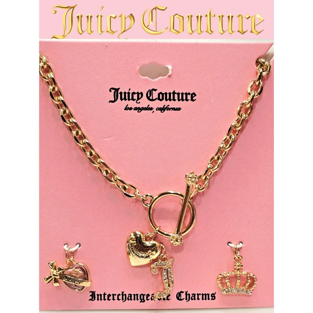 Juicy Couture Interchangeable Charms Heart, Cherry , & Crown Necklace